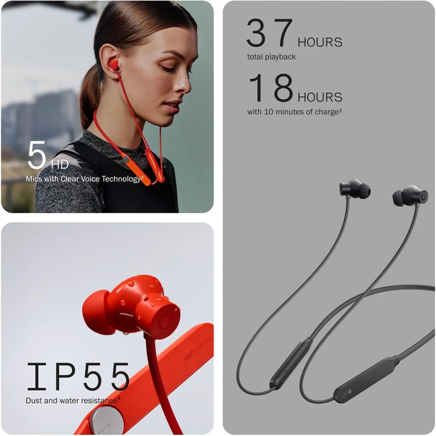 CMF BY NOTHING Neckband Pro Bluetooth Headphones,50dB Hybrid Active Noise Cancelling Earbuds with 5 HD Mics,IP55 BT5.3 37Hours Long Play time Dual Device Connection Neckband HeadphonesHeadphones50 db Adaptive hybrid active noise cancellation 5 HD mics wit